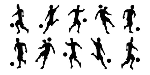  Soccer players, group of footballers, Set of isolated vector silhouettes.