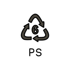 type of plastic symbol ps doodle icon, vector color line illustration