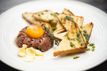 delicious dish of eggs and minced meat in a restaurant