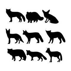 Siluet berbagai pose rubah berwarna hitam