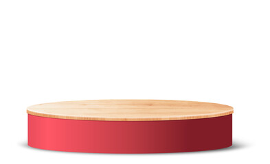 Merry Christmas with wood podium exhibit displays award ceremony, Wooden self product presentation