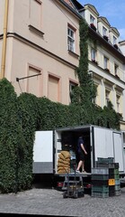 person standing in front of a house
