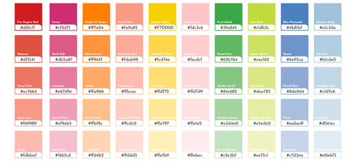 Fashion color guide palette sammer and sprinf season. Trend 2023 year. Vector trands color palette RGB HEX. Color palette for fashion designers, business, clothing and print