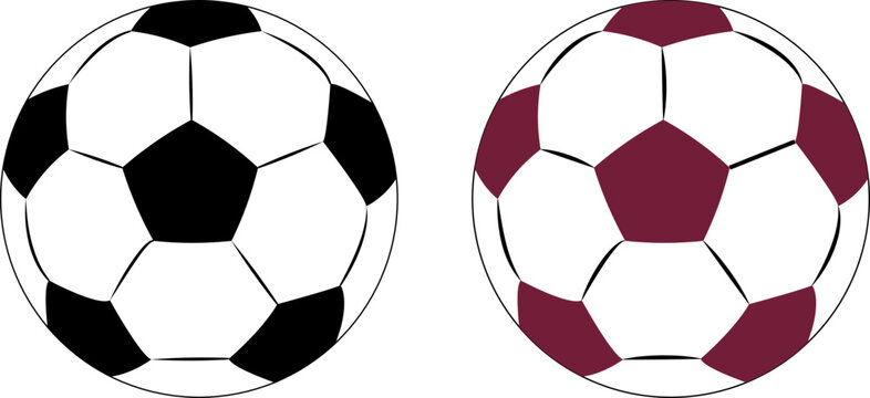 soccer ball icons in two styles ,red and white soccer balls ,football game sport for competition. Professional player object. Vector realistic illustration isolated on white/transparent background.
