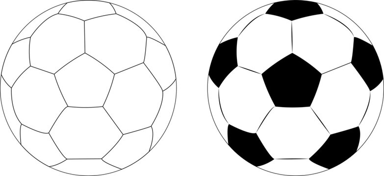 soccer ball icons in two styles ,football game sport for competition. Professional player object. Vector realistic illustration isolated on white/transparent background.