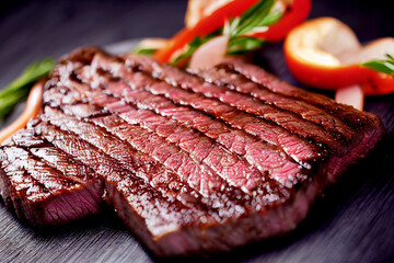 Vertical shot of grilled tasty big beef steak Generative AI
