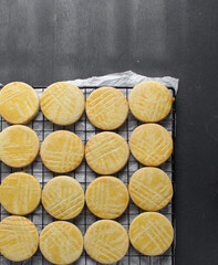 Flatlay of sable Breton biscuits or french butter cookies
