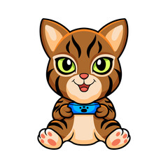 Cute pixie bob cat cartoon holding food bowl