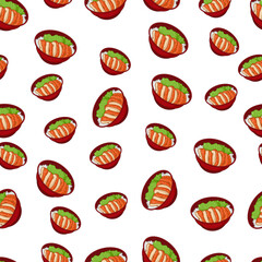 cartoon chicken teriyaki, japanese food seamless pattern on colorful background