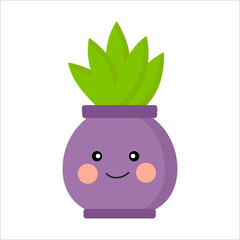 Houseplant with face in purple pot plant in white