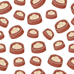 cartoon nikuman, japanese food seamless pattern on colorful background