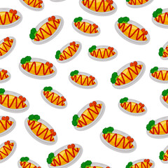 cartoon omurice, japanese food seamless pattern on colorful background