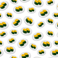 cartoon sushi-sea urchin, japanese food seamless pattern on colorful background