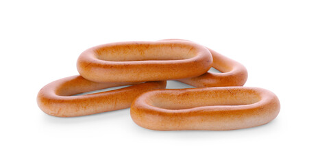 Tasty dry bagels (sushki) isolated on white