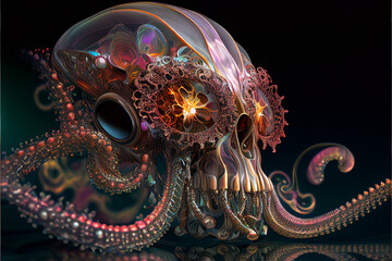 psychedelic octopus skull