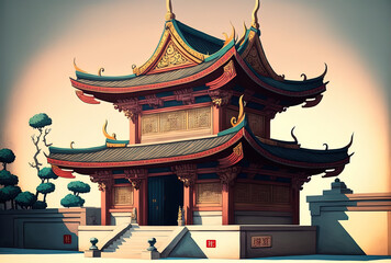 Traditional Chinese Buddhist architecture's eaves and corners. Generative AI