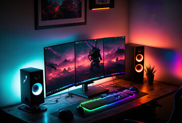 Rgb lighting setup for gaming. Generative AI