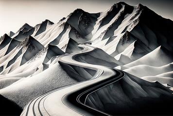a close up of a mountain's roadways in motion. Generative AI