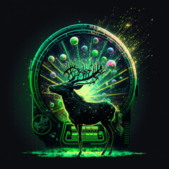 Fototapeta premium Casino Spirit Animals leaping from the Wheel of Fortune and Roulette Wheel for luck and big wins