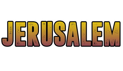 Blue text Israel Jerusalem on white