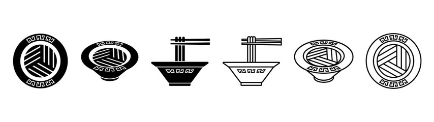 Ramen noodles icon set. Black solid style and outline style.