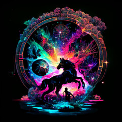 Fototapeta premium Casino Spirit Animals, leaping from the Roulette Wheel for good fortune and lucky wins