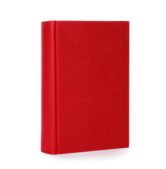 Closed book with red hard cover isolated on white