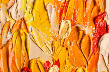 Beautiful strokes of colorful oil paints as background, closeup