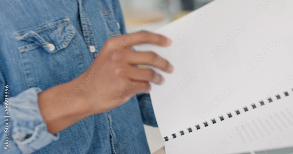 Leinwandbilder Business proposal, computer and phone of a corporate tech worker with IT data and information. Paperwork, notes and technology documents of an employee checking a mobile text while working at a desk