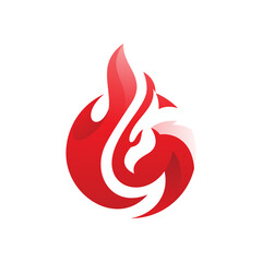 Abstract bird head and fire or flame logo design, phoenix vector icon