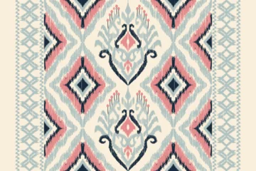 Vlies Fototapete Boho-Stil African Ikat floral paisley embroidery on white background.geometric ethnic oriental pattern traditional.Aztec style abstract vector illustration.design for texture,fabric,clothing,wrapping,carpet.