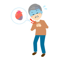 強い胸の痛みに苦しむ高齢男性