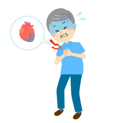 強い胸の痛みに苦しむ高齢男性