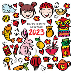 Obraz na płótnie Canvas Doodle Hand draw of Chinese new year 2023 
