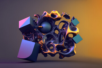 abstract 3d background, sphere splash cube liquid