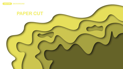 Paper cut background with wavy layers in yellow. Abstract design for brochure, flyer, magazine, business card, branding, banner, header, book cover, notebook vector background