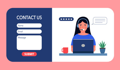 Contact us form template in flat design. Customer support.