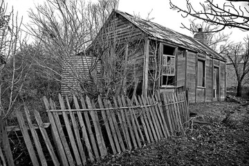 rustic old derelict timber Australian home in rural Victoria. 