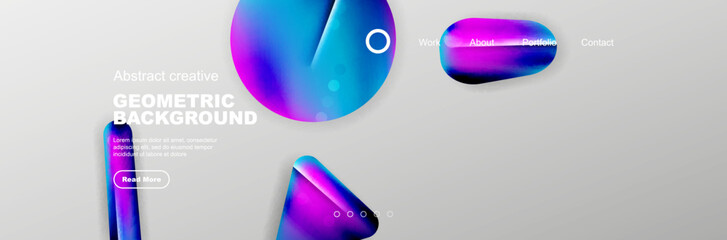 Overlapping geometric shapes background. 3D shadow effects and fluid gradients. Modern abstract forms