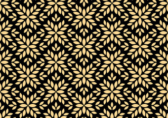 Flower geometric pattern. Seamless vector background. Gold and black ornament