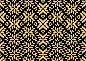 Flower geometric pattern. Seamless vector background. Gold and black ornament