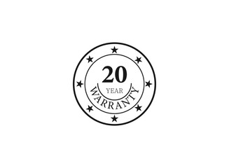 20 years warranty seal stamp, vector label. warranty logo.