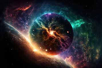 Fototapeta na wymiar Background with Earth, a nebula, and stars with a space theme. Generative AI
