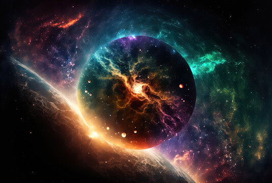 Background with Earth, a nebula, and stars with a space theme. Generative AI © AkuAku