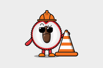 Construction worker Lychee cute character mascot cartoon illustration