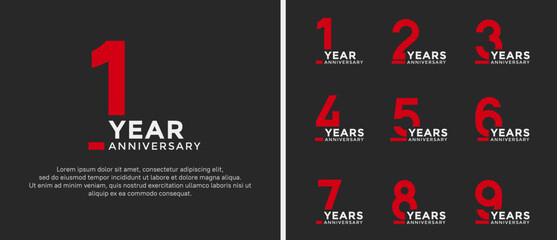 set of anniversary logo style flat white and red color for celebration