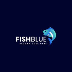 Vector Logo Illustration Fish Blue Gradient Colorful Style.
