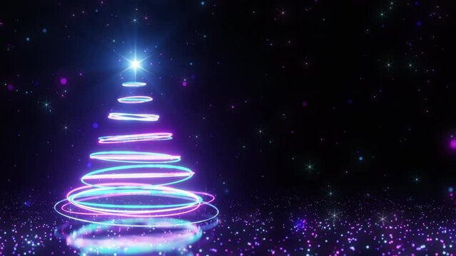 Neon Circles Christmas Tree Background 