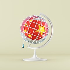Fototapeta premium Close up China World Global mock up with cable wires internet network technology creative concept idea. 3D Rendering. 
