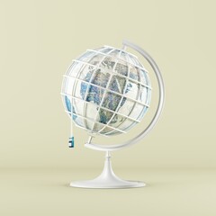 Close up World Global mock up with cable wires internet network technology creative concept idea. 3D Rendering.